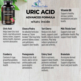 YUMMYVITE Uric Acid Advanced Formula capsules on a wooden table
