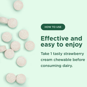 Yuve Dairy Relief Chewables 30ct Strawberry Cream tablet close-up