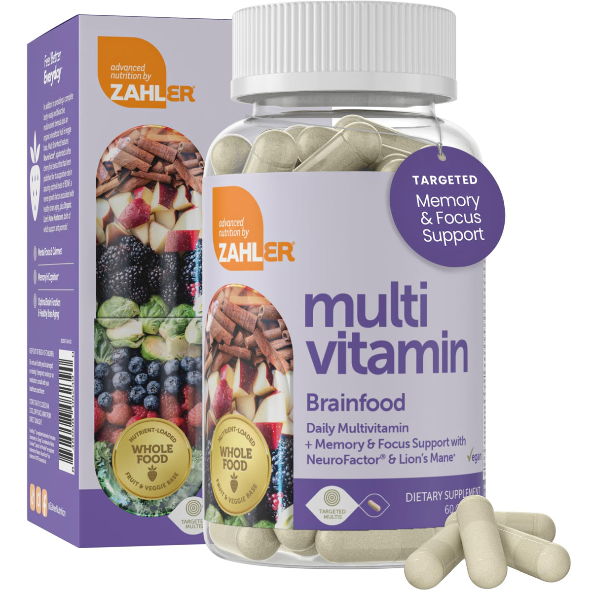 Zahler Multivitamin Brain Supplement 60 Count side view