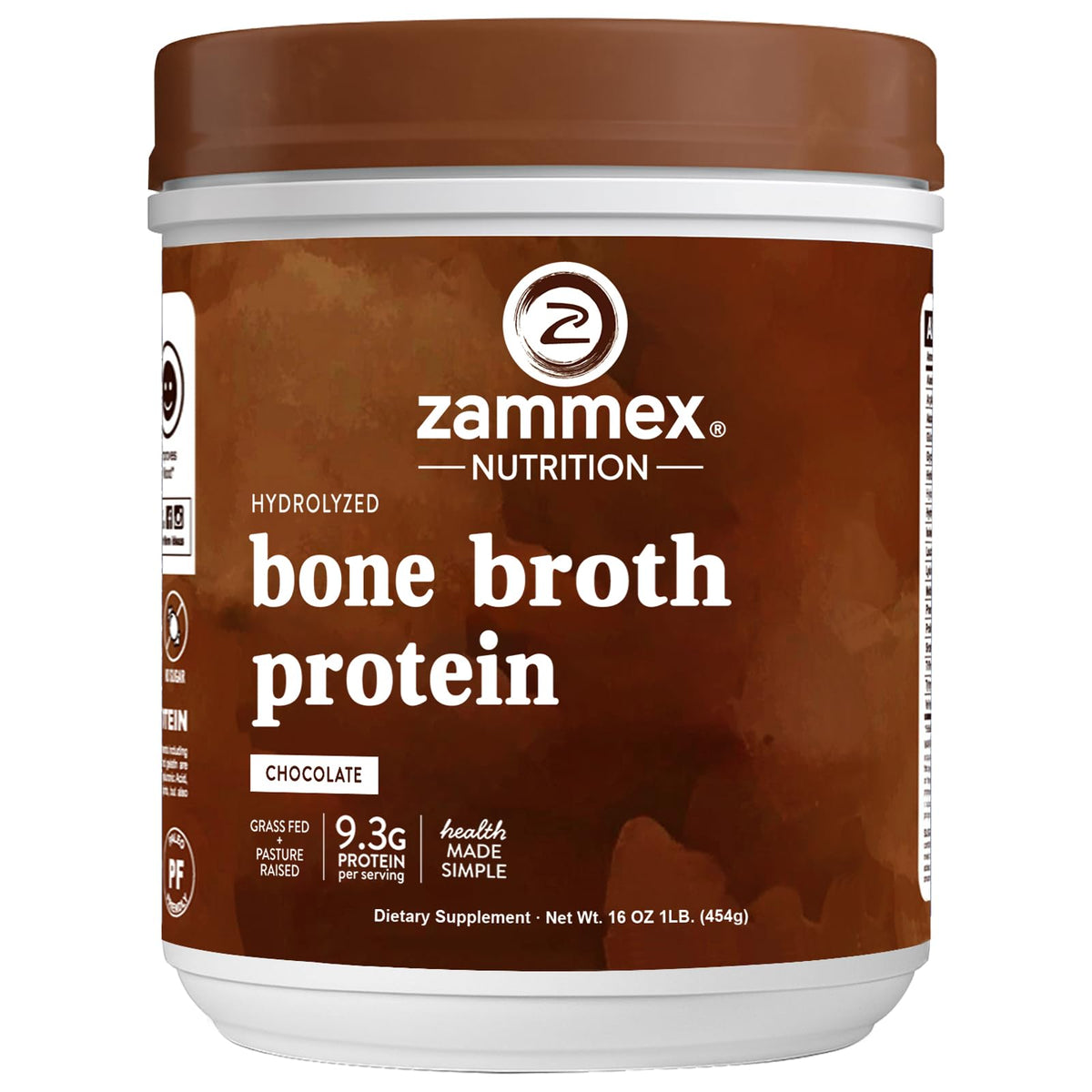 Zammex Bone Broth Protein Powder Hot Chocolate Cocoa 1LB front view