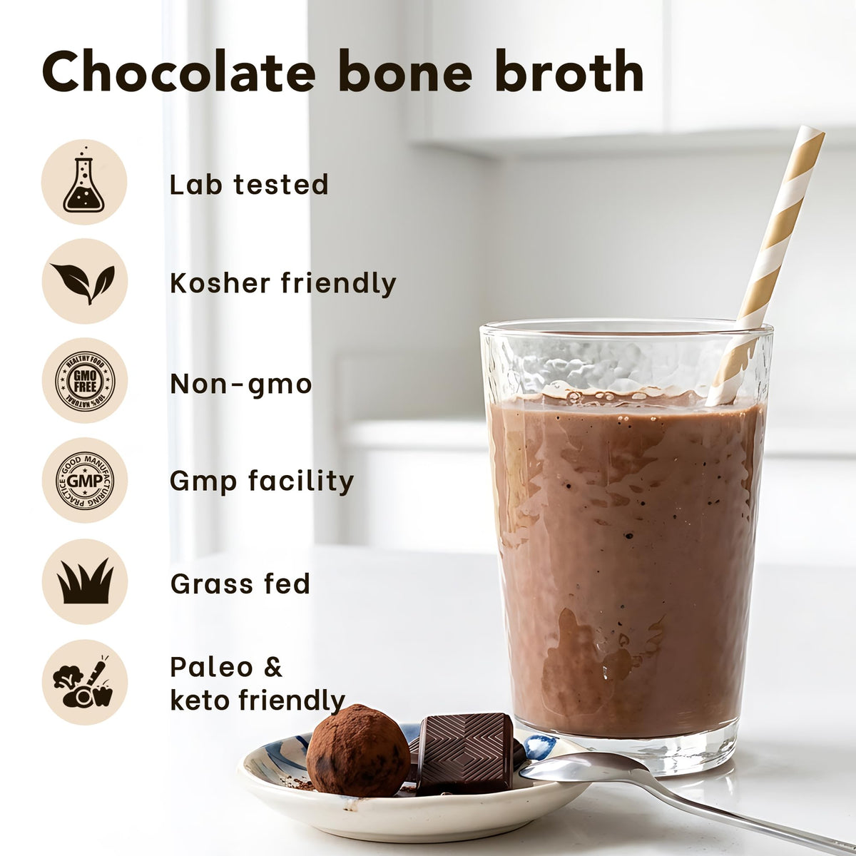 Zammex Bone Broth Protein Powder Hot Chocolate Cocoa in a warm drink