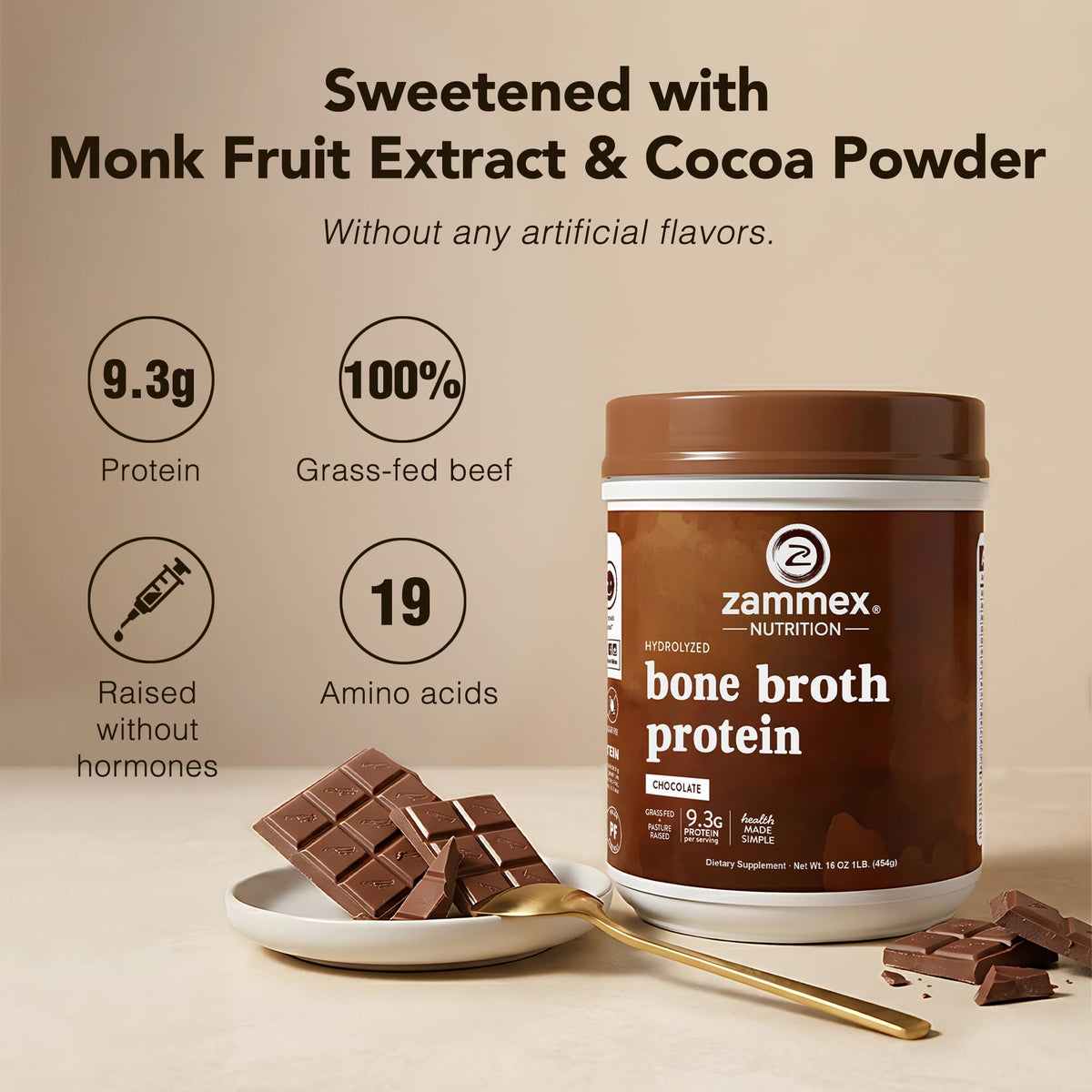 Zammex Bone Broth Protein Powder Hot Chocolate Cocoa mixed with milk