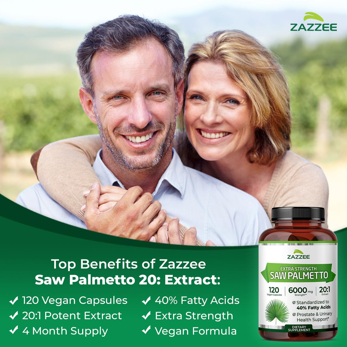 Zazzee Extra Strength Saw Palmetto capsules close-up