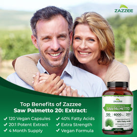 Zazzee Extra Strength Saw Palmetto capsules close-up