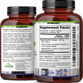 Zazzee Grape Seed Extract 50:1 180 Capsules back view