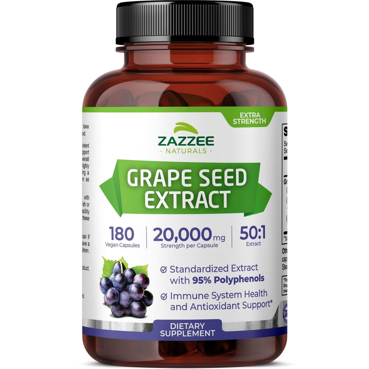 Zazzee Grape Seed Extract 50:1 180 Capsules front view