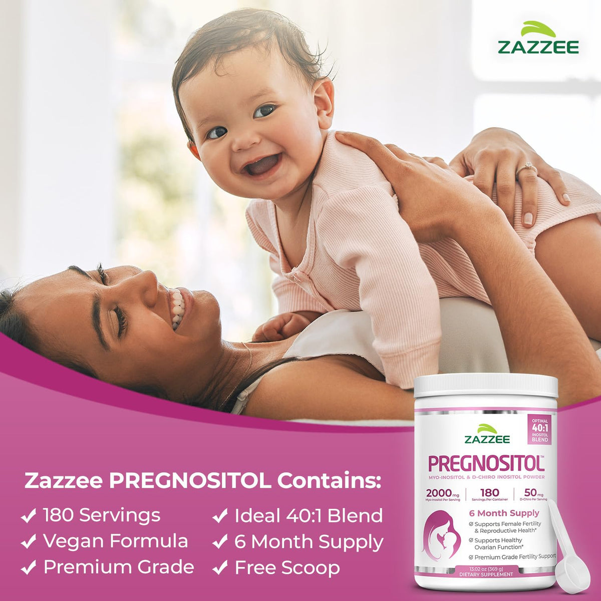 Zazzee PREGNOSITOL Powder container dimensions
