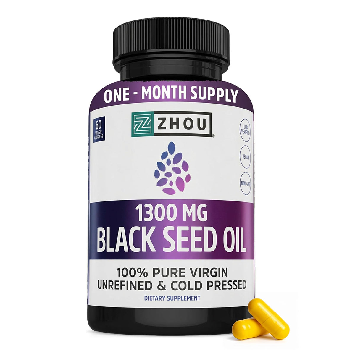 ZHOU Black Seed Oil Capsules front view with 60 count