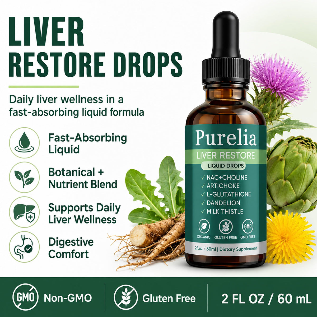 ZŌK Liver Restore Drops bottle on a kitchen counter