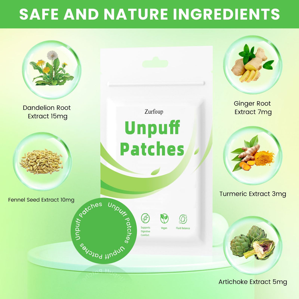 Zurfoup Unpuff Patches displayed on a flat surface showing individual patches